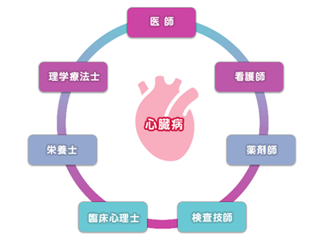 心臓病には多くの専門職が関わることがわかる図