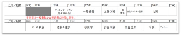 職場見学日程表